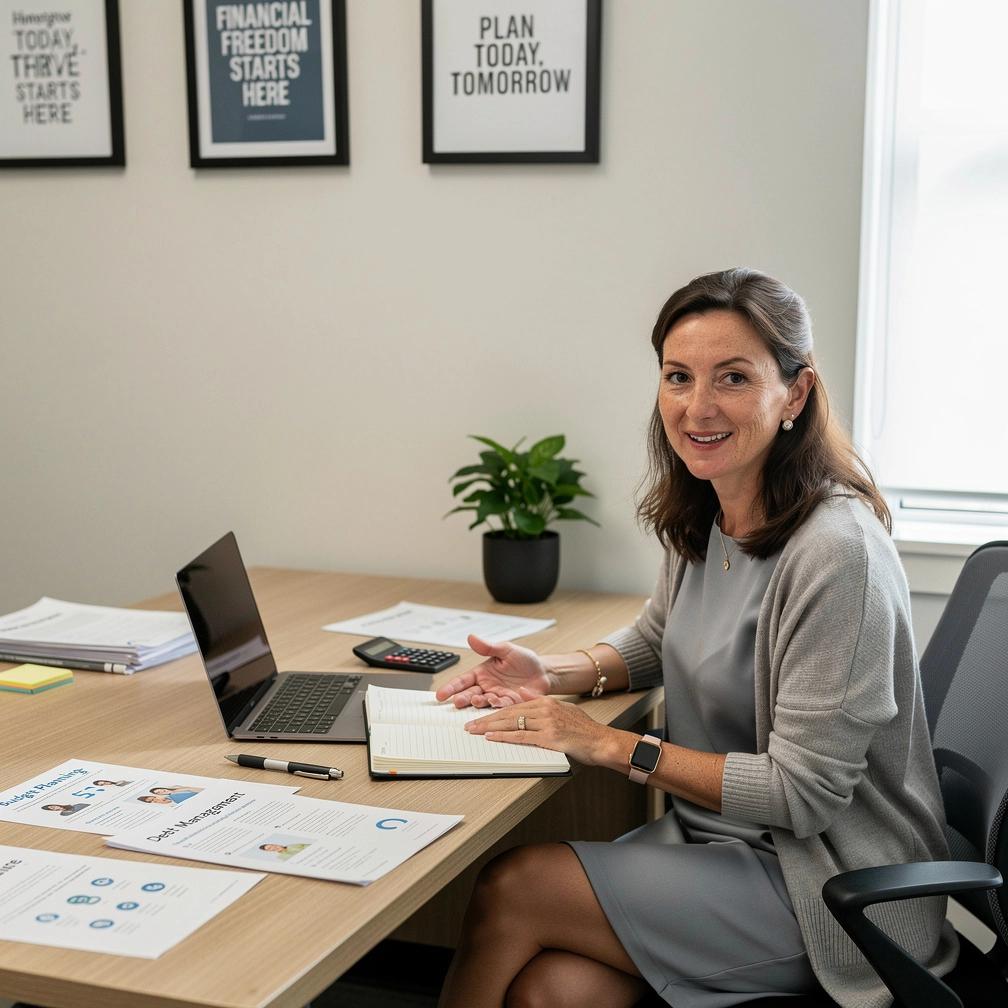 Ilustrácia základov osobných financií s grafmi, mincami a poznámkovým blokom.